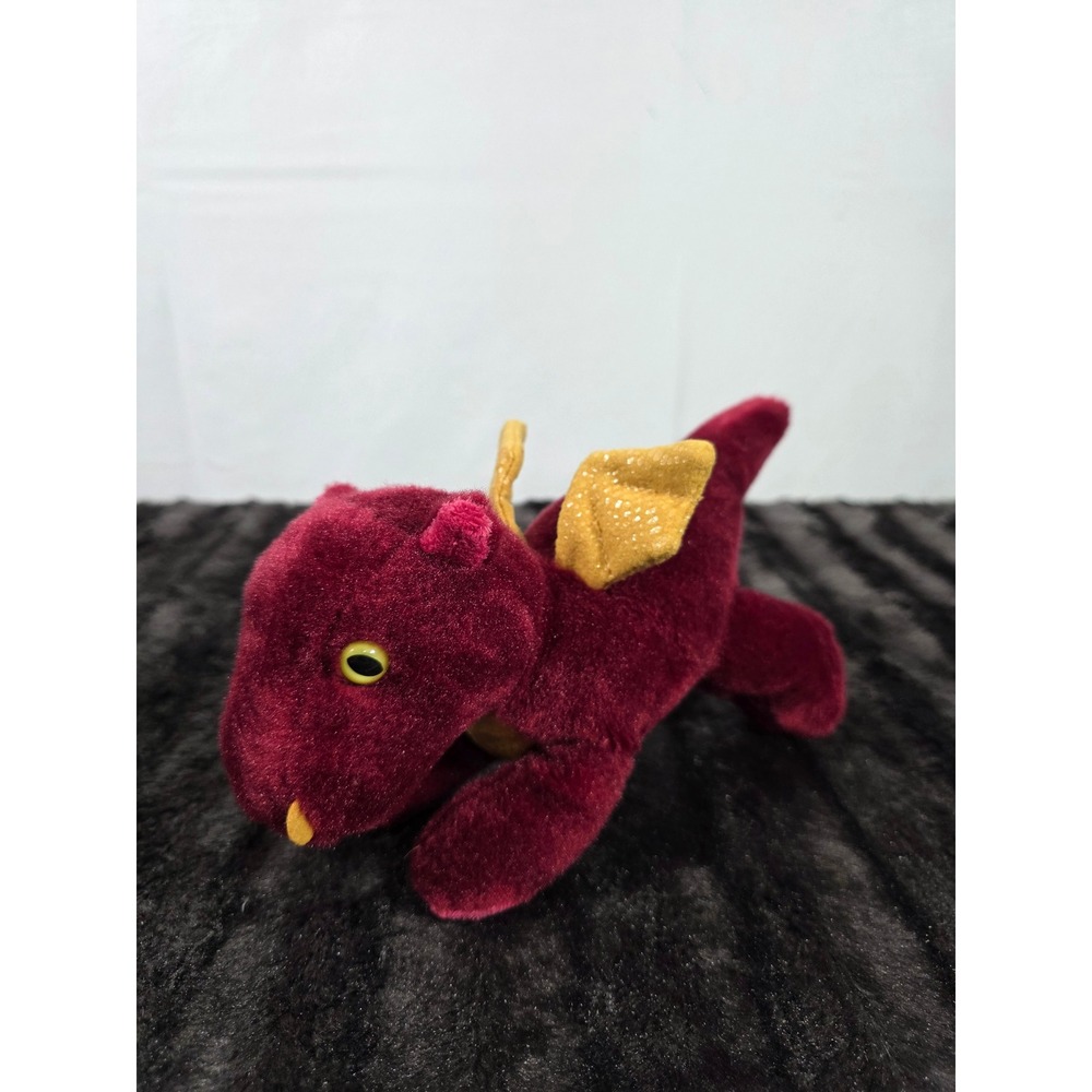 Aurora Plush Dragon Burgundy Red Gold Shimmer Wings Stuffed Animal Fantasy Toy